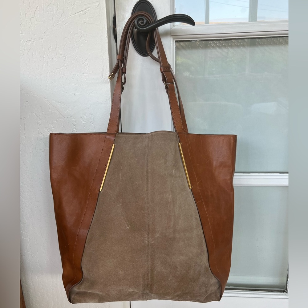Lanvin Paris Taupe Suede/Chestnut Leather Tote Bag